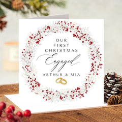 Personalised Our First Christmas Engaged Christmas Card With Names 1St Xmas Card For Engaged Couples Gift Card Engagement Card For Fiancee