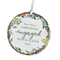 Personalised Our First Christmas Engaged Ornament Gift for Fiancée fiancé Custom Couple Engagement Tree Decoration 1st Xmas Keepsake