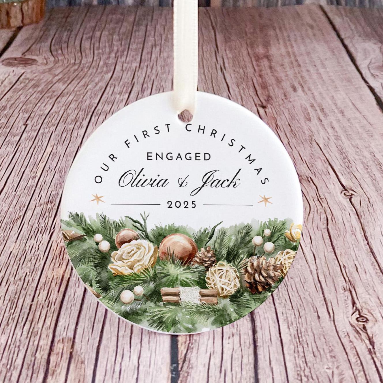 Personalised Our First Christmas Engaged Ornament Gift For Fiancée Fiancé Elegant Tree Decoration for Couple Engagement 1st Xmas Keepsake