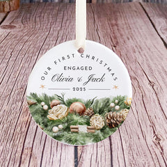 Personalised Our First Christmas Engaged Ornament Gift For Fiancée Fiancé Elegant Tree Decoration for Couple Engagement 1st Xmas Keepsake