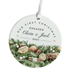 Personalised Our First Christmas Engaged Ornament Gift For Fiancée Fiancé Elegant Tree Decoration for Couple Engagement 1st Xmas Keepsake
