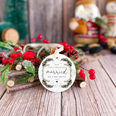 Personalised Our First Christmas Married Ceramic Ornament Gift for Wife Husband Custom Newlywed Decoration Keepsake
