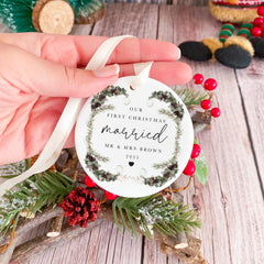 Personalised Our First Christmas Married Ceramic Ornament Gift for Wife Husband Custom Newlywed Decoration Keepsake