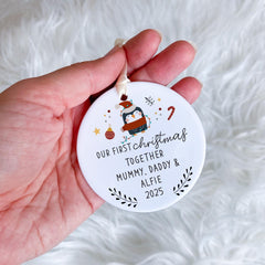 Personalised Our First Christmas Together Gift for Couple Husband Wife Penguin Ceramic Ornament Custom Family Name Tree Decor