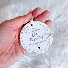 Personalised Our First Home Ceramic Ornament Gift for Couple Newlyweds Family Friends Custom Address Tree Decoration Keepsake