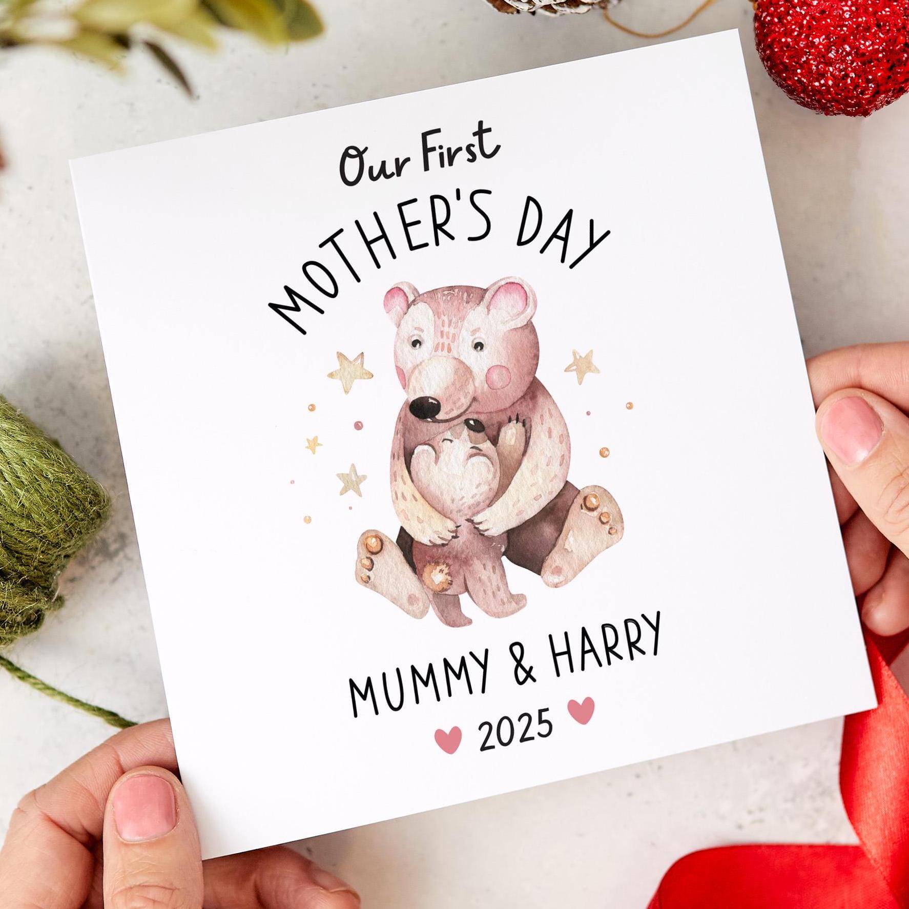 Personalised Our First Mother's Day Card New Mum 1st Mothers Day Gift from Baby Custom Name Mama Bear Mummy and Baby Keepsake Card with Date