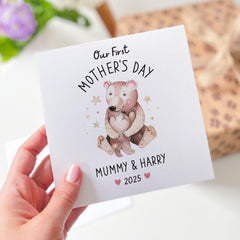 Personalised Our First Mother's Day Card New Mum 1st Mothers Day Gift from Baby Custom Name Mama Bear Mummy and Baby Keepsake Card with Date