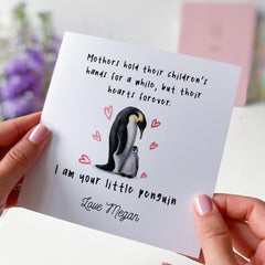 Personalised Penguin Card for Mum Cute Animal Card from Child Mother's Day or Mum's Birthday Card I Am Your Little Penguin