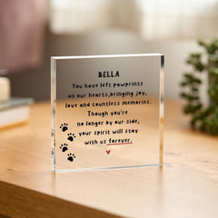 Personalised Pet Loss Memorial – Acrylic Plaque – Gift for Dog or Cat Owner – You Left Pawprints on Our Hearts Keepsake