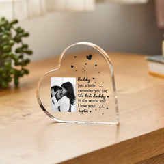 Personalised Photo Heart Plaque for Daddy Custom Acrylic Gift from Daughter or Son Father's Day or Dad's Birthday Keepsake for Dada