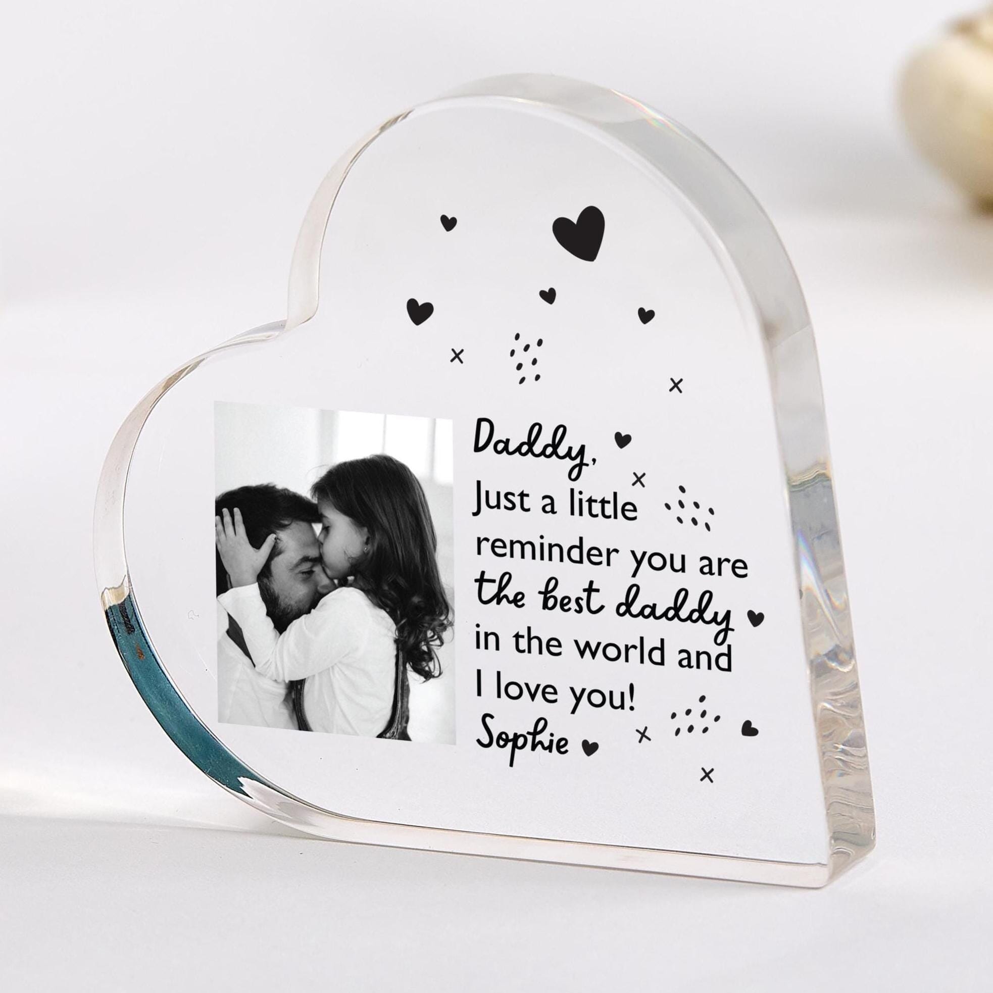 Personalised Photo Heart Plaque Daddy Custom Acrylic Daughter or Son Fathers Day or Dads Birthday Keepsake Dada