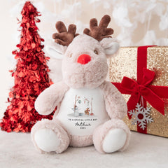Personalised Reindeer Teddy Christmas Gift for Little Boy Festive Plush Keepsake from Mum Dad or Family for Son Grandson Nephew Xmas Present