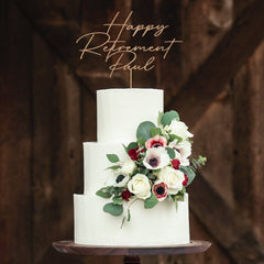 Personalised Retirement Wooden Cake Topper with Name Retirement Decor