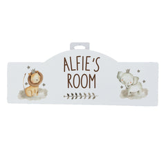 Personalised Room Sign With Childs Name, Safari Animal Lion Elephant Theme New Baby Room Decor Plaque, Toddler Nursery