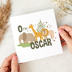 Personalised Safari Animal Birthday Card for Kids Jungle Themed Name Card Cute Custom Children's Card for Baby Toddler Boys and Girls