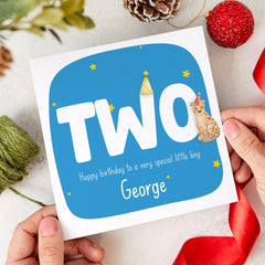 Personalised Second Birthday Card for Girl Name Animal 2nd Birthday Keepsake Card for Daughter Granddaughter or Niece Turning Two I am Two