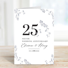 Personalised Silver Wedding Anniversary Card 25th Anniversary Elegant Couple Card Custom Name and Date Keepsake for Husband or Wife