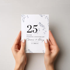 Personalised Silver Wedding Anniversary Card 25th Anniversary Elegant Couple Card Custom Name and Date Keepsake for Husband or Wife