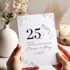 Personalised Silver Wedding Anniversary Card 25th Anniversary Elegant Couple Card Custom Name and Date Keepsake for Husband or Wife