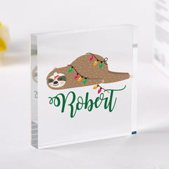 Personalised Sloth Christmas Acrylic Plaque Cute Funny Keepsake Gift with Name for Children Friend Family Her Him