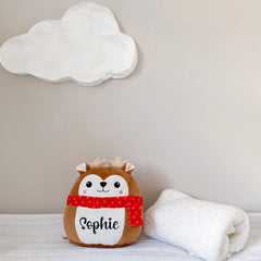 Personalised Squidgy Animals Christmas Elf Reindeer Soft Toy Baby Girl Boy 1St Xmas Gift For Nephew Niece