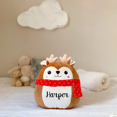 Personalised Squidgy Animals Christmas Elf Reindeer Soft Toy Baby Girl Boy 1St Xmas Gift For Nephew Niece