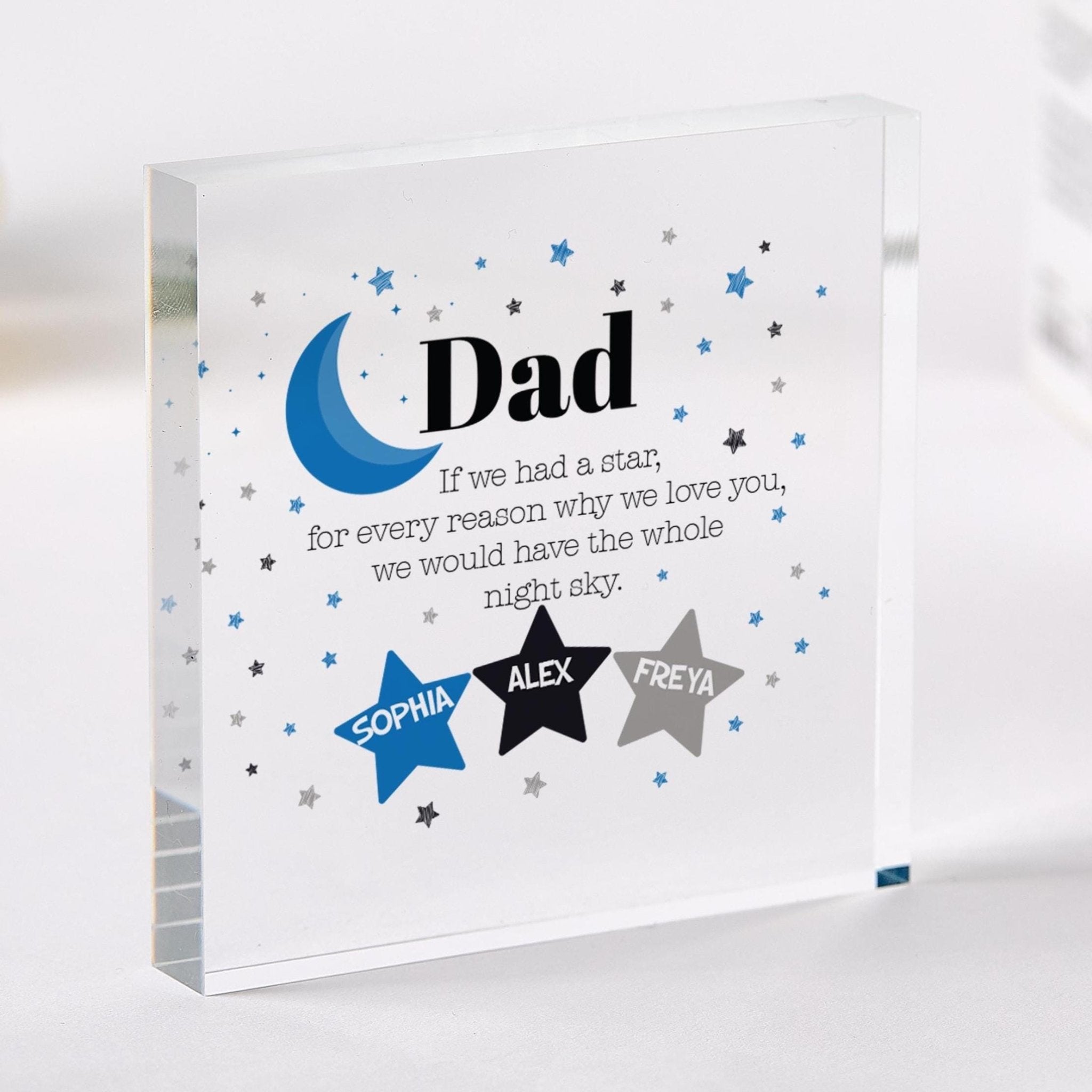 Personalised Star Keepsake Gift for Dad with Kids Name Acrylic Plaque for Father's Day Dad's Birthday or Christmas Present for Daddy Dada
