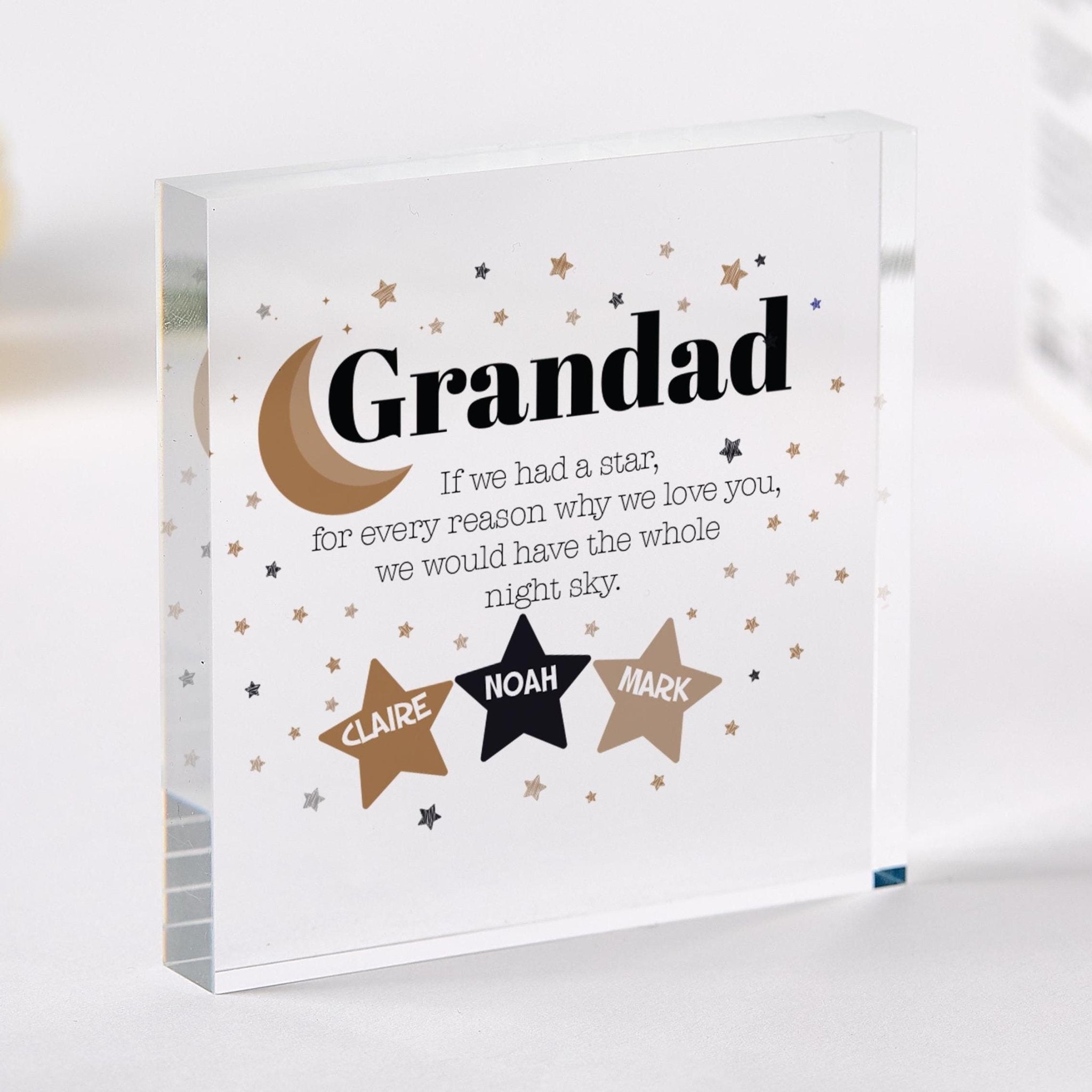 Personalised Star Keepsake grandad Acrylic Plaque Fathers Day grandads birthday or Christmas Present grandpa papa