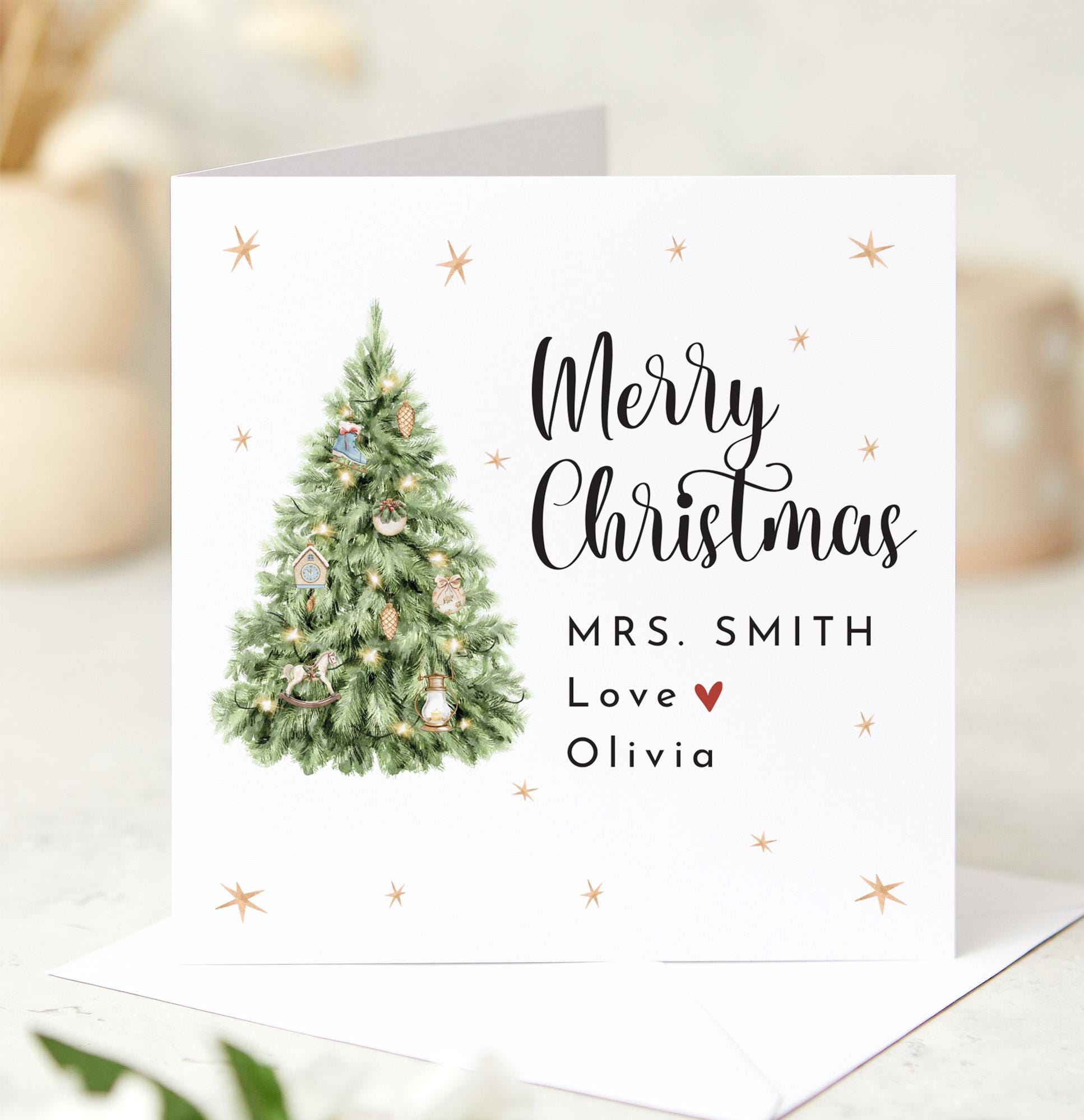 Personalised Teacher Christmas Card Xmas Gift Card for Teacher, Nursery or Teaching Assistant from Child