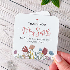 Personalised Teacher Coaster with Kids' Name Floral Design Custom Thank You Gift from Student End of Term Present for Her