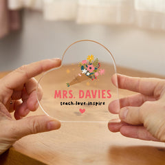 Personalised Teacher Heart Acrylic Keepsake Gift Thank You End of Term Present for Teacher Assistant Mentor Nursery or Classroom Hero