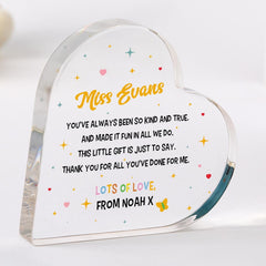 Personalised Teacher Heart Plaque Gift Thank You Poem Keepsake for Primary Nursery End of Term or Teacher's Day from Child or Class
