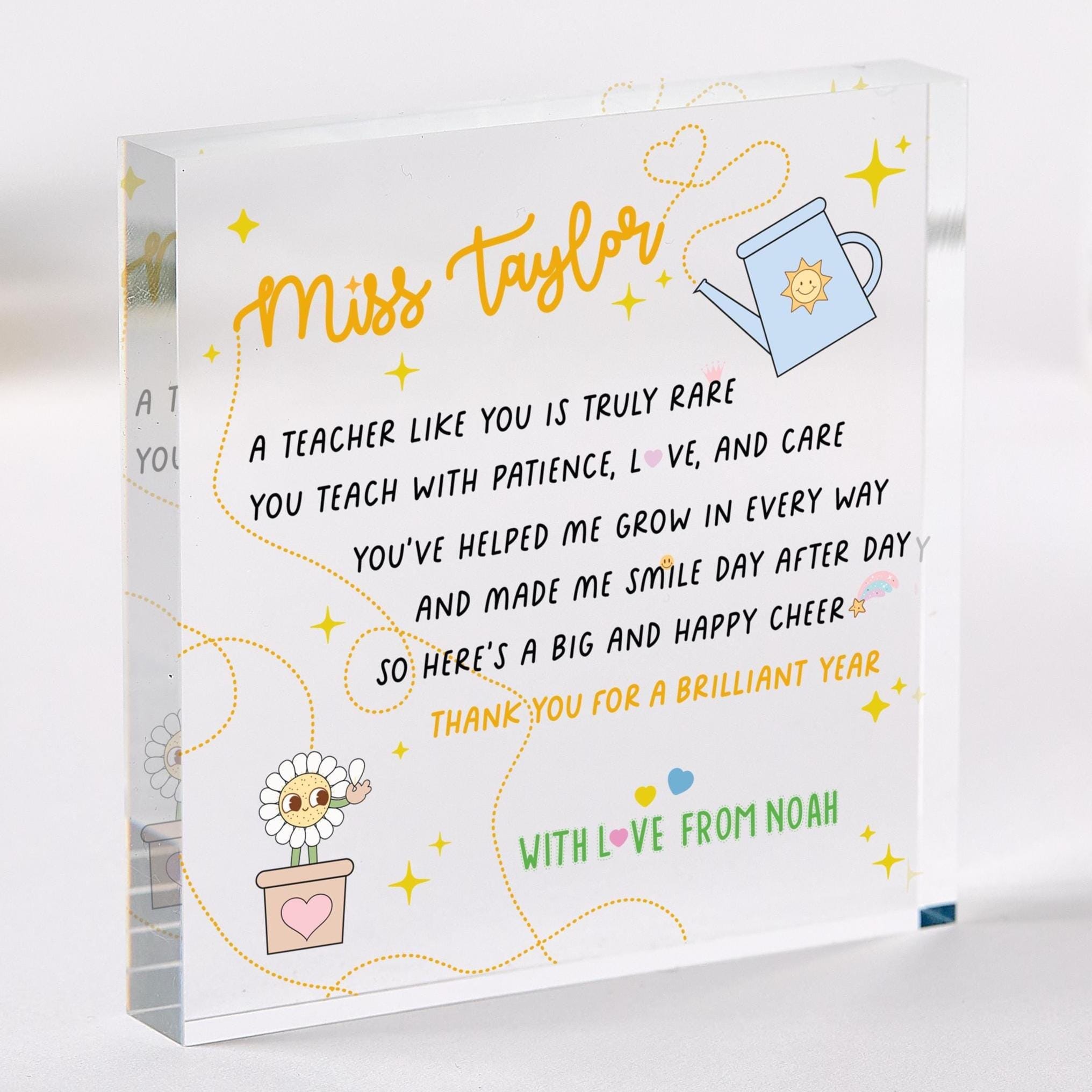 Personalised Teacher Poem Block Acrylic Plaque Thank You Gift for Brilliant Year End of Term Christmas or Teacher's Day Appreciation Gift