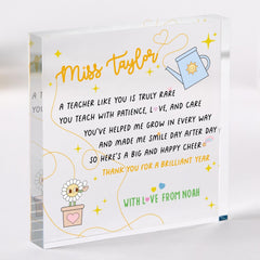 Personalised Teacher Poem Block Acrylic Plaque Thank You Gift for Brilliant Year End of Term Christmas or Teacher's Day Appreciation Gift