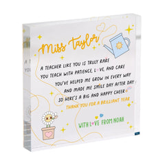 Personalised Teacher Poem Block Acrylic Plaque Thank You Gift for Brilliant Year End of Term Christmas or Teacher's Day Appreciation Gift