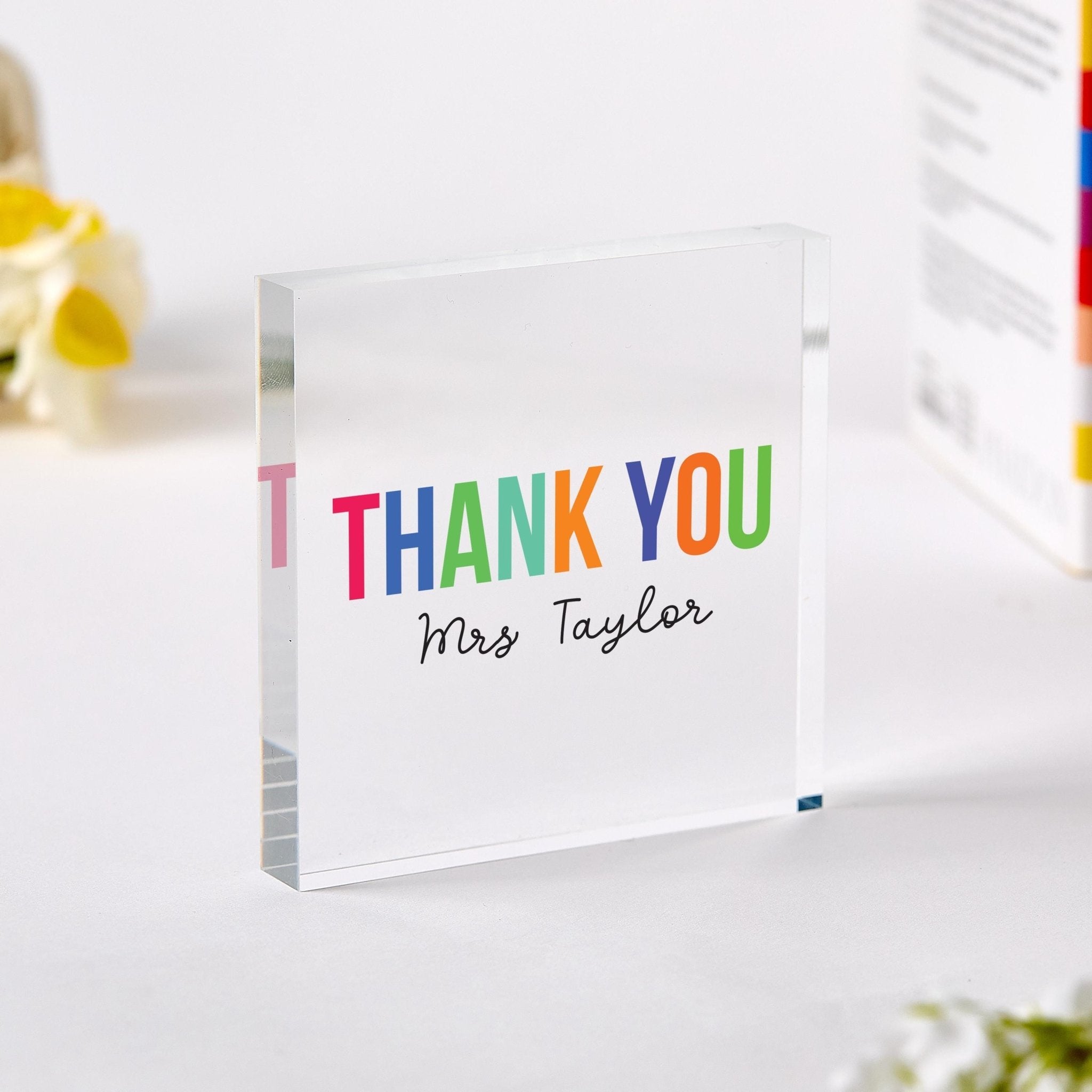 Personalised Teacher Thank You Acrylic Plaque Bold Rainbow Text End of ...