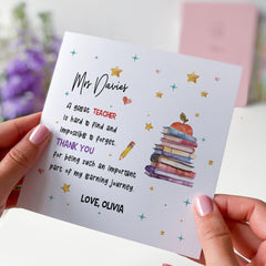 Personalised Teacher Thank You Card A Great Teacher Is Hard to Find End of Term Nursery Reception Primary Gift from Child for Her Him