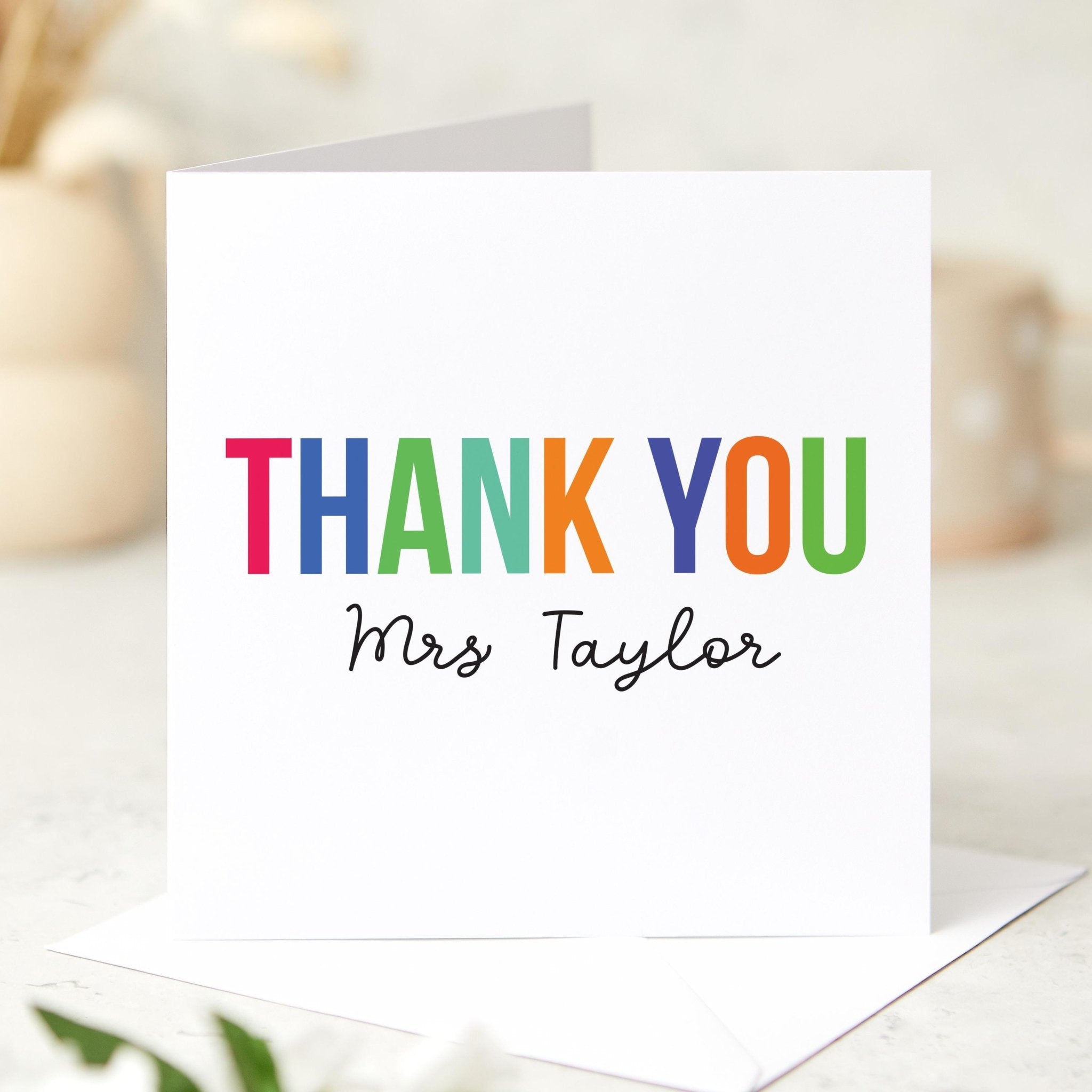 Personalised Teacher Thank You Card Colourful End of Term Appreciation ...