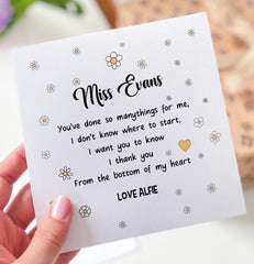 Personalised Teacher Thank You Card Cute Poem from Child End of Term Gift for Primary Nursery Reception or Secondary Teacher Gift Card