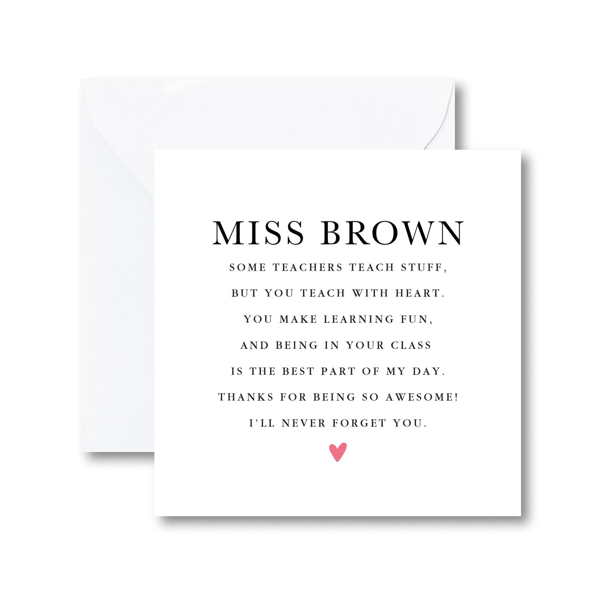 Personalised Teacher Thank You Card Name Poem Design End of Term or ...