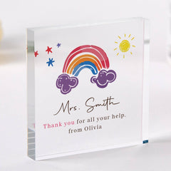Personalised teacher thank you gift Rainbow design acrylic plaque End of term gift from Student to show appreciation for primary teacher