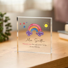 Personalised teacher thank you gift Rainbow design acrylic plaque End of term gift from Student to show appreciation for primary teacher