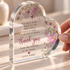 Personalised Thank You Acrylic Heart Plaque, Appreciation Keepsake