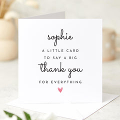 Personalised Thank You Card Custom Name Design with Heart Thoughtful Appreciation Card for Friend Colleague Teacher Boss Family for Her Him