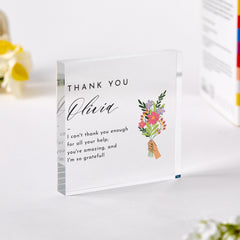 Personalised Thank You Gift Acrylic Plaque Custom Name Keepsake with Message & Flowers Appreciation Gift for Her or Him Teacher Doctor Nurse