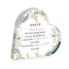 Personalised Thank You Gift for Her - Acrylic Heart Plaque Gift – Custom Name Keepsake for Teacher, Mentor, Friend or Colleague Appreciation