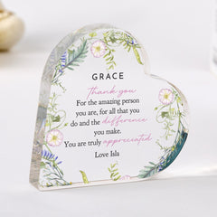 Personalised Thank You Gift for Her - Acrylic Heart Plaque Gift – Custom Name Keepsake for Teacher, Mentor, Friend or Colleague Appreciation