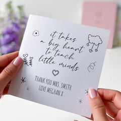 Personalised Thank You Teacher Card – Big Heart to Teach Little Minds – Gift for Nursery, Reception or Primary from Child For Her Him Gift