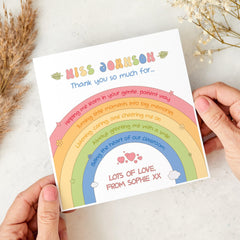 Personalised Thank You Teacher Card from Child Rainbow Design for End of Term Teacher’s Day or Nursery Staff Gift for Her Him