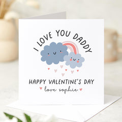 Personalised Valentine's Day Card for Daddy I Love You Cute Rainbow Cloud Card Daughter or Son Name Thoughtful Gift Dad New Dada Valentines